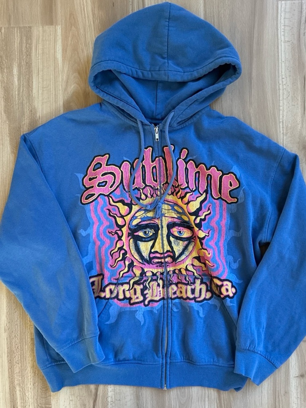 Divided by H&M Blue Zip Hoodie Sublime Long Beach CA Sun Graphic Y2K
